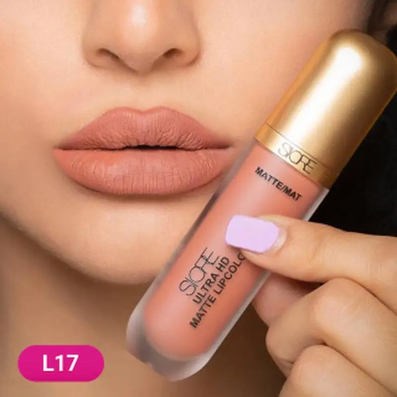 رژ لب مایع مات الترا اچ دی سیوره شماره L17 با بافت مخملی سبک 2 تست رنگ رژ لب مایع مات الترا اچ دی سیوره شماره L17 آرایش لب